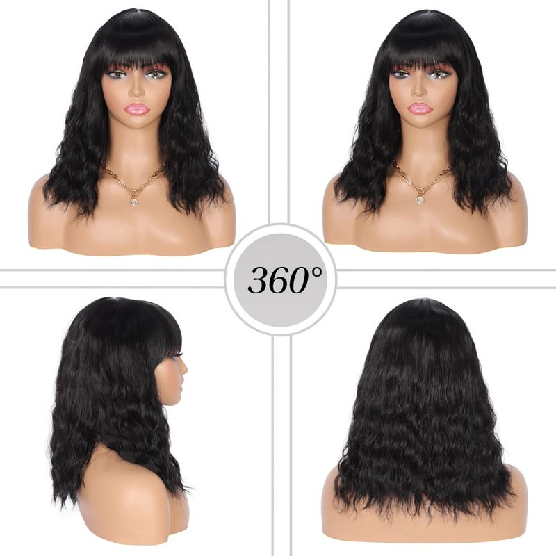 Kalyss 14" Synthetic Wig with Hair Bangs Short Wavy Curly Wig for Women -Natural Looking and Heat Resistant Full Head Hair Replacement Wig for Daily Wear or Costume Wigs - Image 5